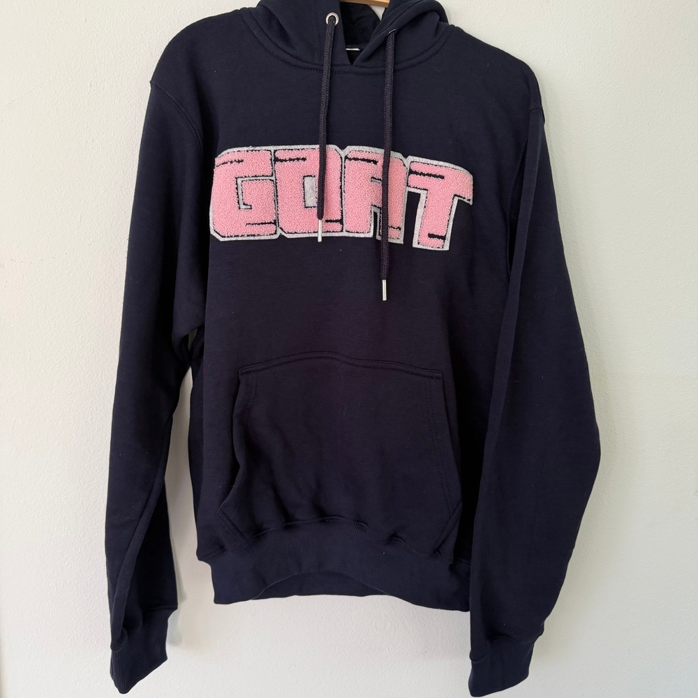 Sneak Gallery Womens GOAT Hoodie Navy Blue Pink Chenille Patch Cotton M NEW